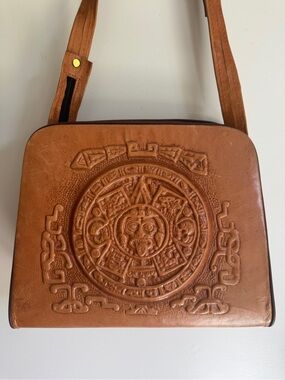 Tan Embossed Leather Crossbody Bag
